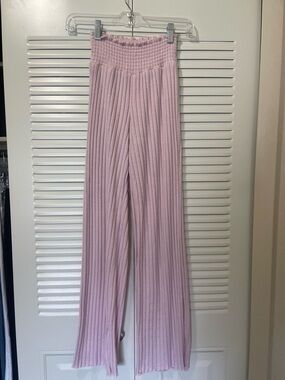 Wallflower Ribbed Wide-Leg Pants in Light Pink